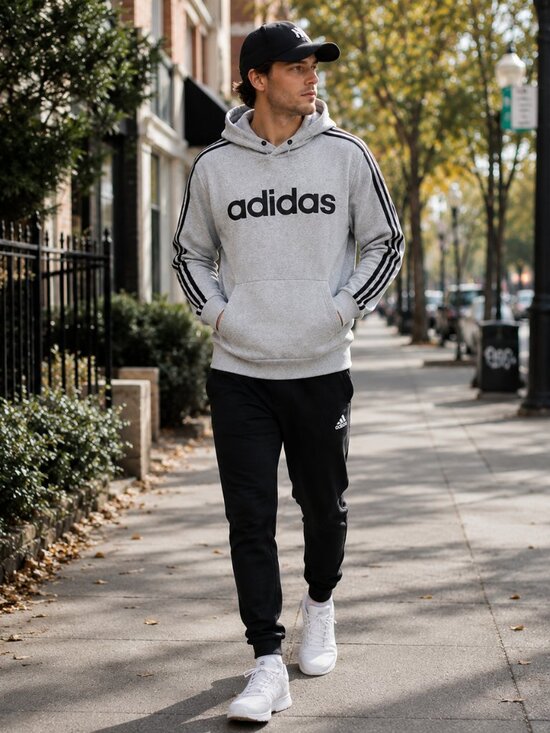 adidas Other - adidas Gray Logo Hoodie | Fleece Lined Pullover Sweatshirt | Gray | Men's Medium